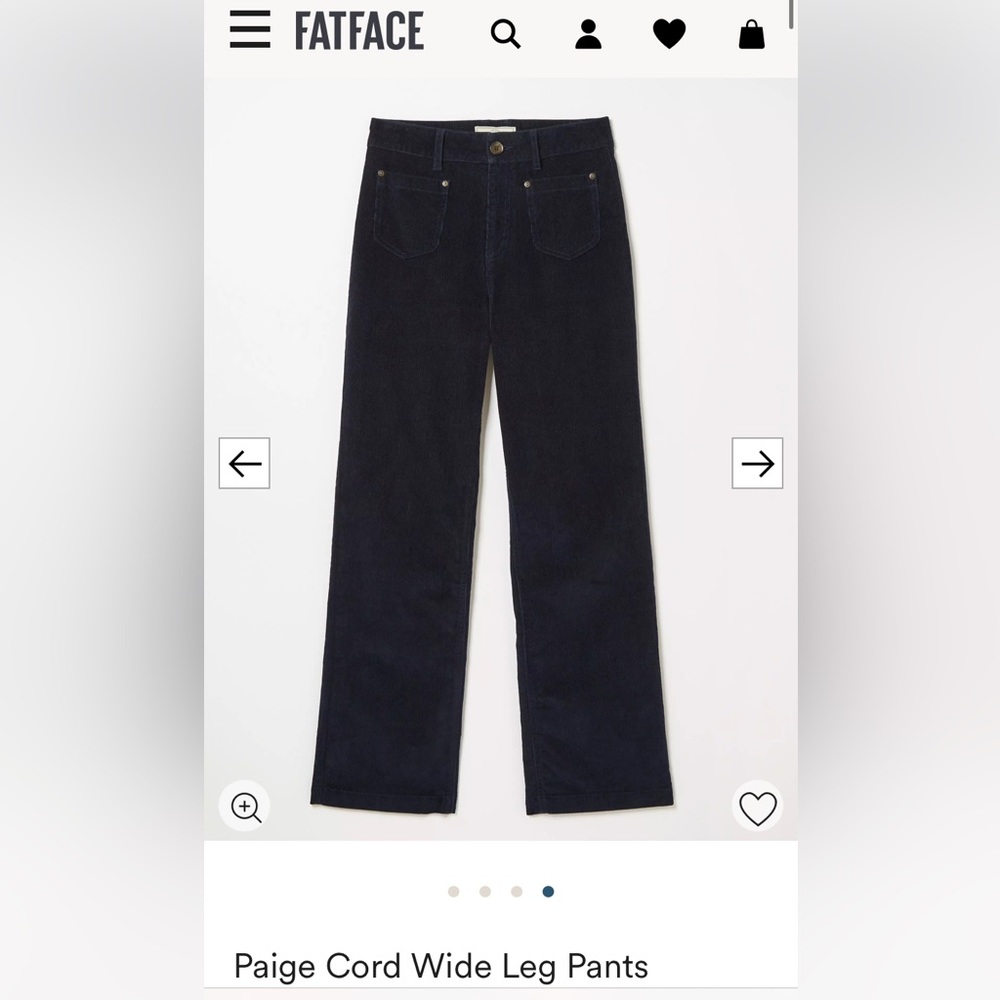 Fat Face Brand Paige Cord Wide Leg Pants Size US 6